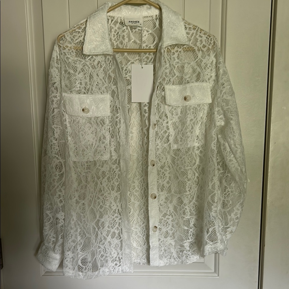 Andree Sheer White Lace Shirt